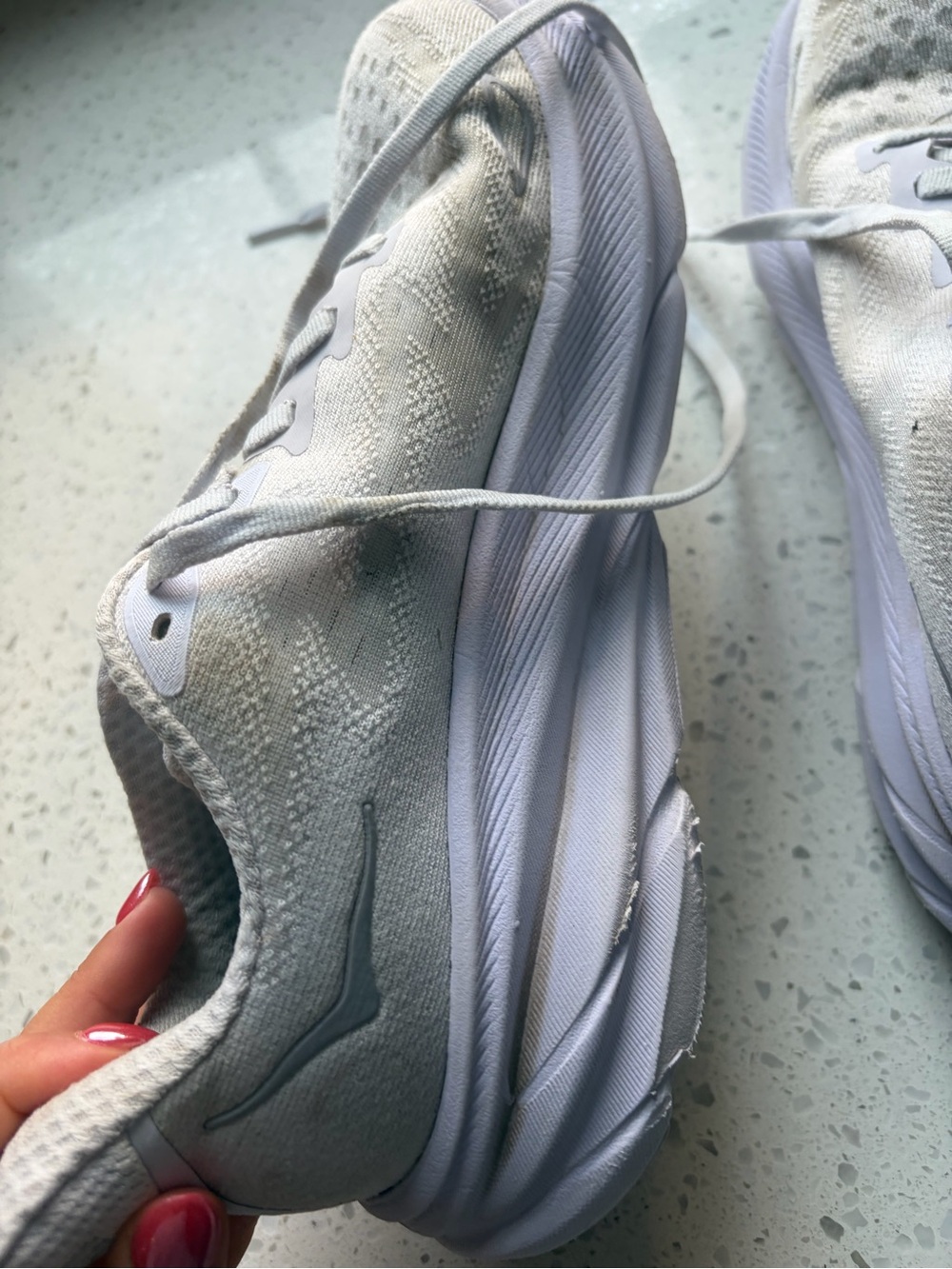 Hoka White and Light Gray Cushioned Running Sneakers - Picture 6 of 10